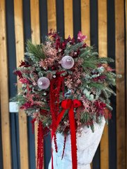 Elegantný živý vianočný veniec - Ružová poézia