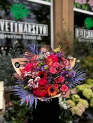 Exotic Bouquet with Orange Gerberas and Purple Accents