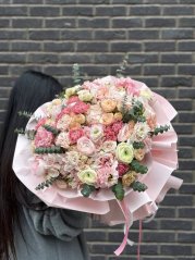 Luxury romantic bouquet of peonies, roses and ranunculus