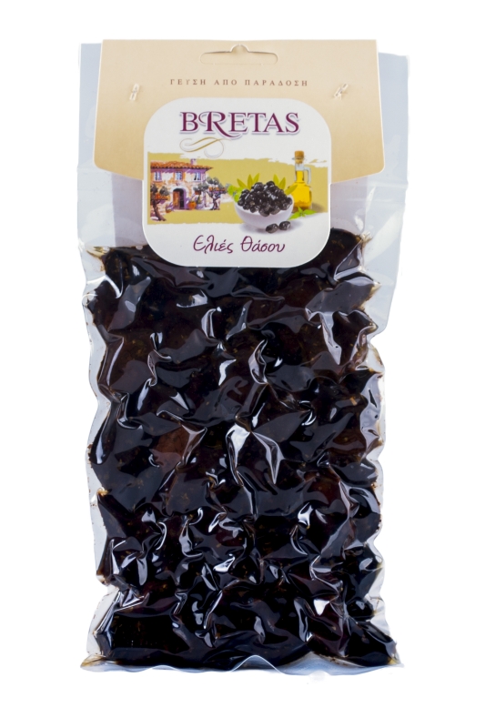 Sušené čierne olivy s kôstkou Thassos. Vákuovo balené 250g