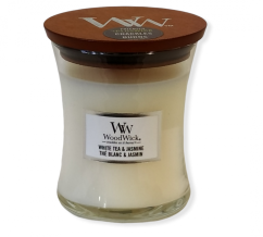 Woodwick Vonná sviečka 85 gr biely čaj a jazmín