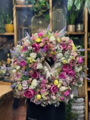 Romantic floral wreath in pastel colors