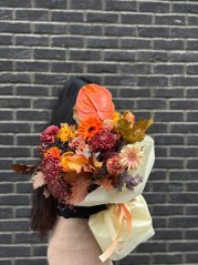 Exclusive autumn bouquet with chrysanthemums, gerberas, anthurium Exclusive autumn bouquet with chrysanthemums, gerberas, anthurium