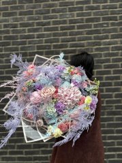 Pink hydrangeas, peonies, carnations and lavender leaves Pink hydrangeas, peonies, carnations and lavender leaves